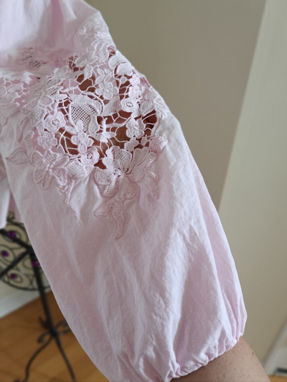 Sam Edelman Lace Detail 3/4 Sleeve Peplum Cotton Blouse Back Zipper siz L Pink - Picture 13 of 16